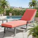 Modern Outdoor Chaise Lounge Cushion with Ties Durable Polyester Fabric, Channel-Filled Polyfiber Insert, Removable Zippered Cover, Coral