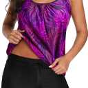 Aqua Eve Two Piece Women's Tankini Swimsuits Blouson Swim Tank Top with Shorts Modest Bathing Suits (Large, Purple Leaf)