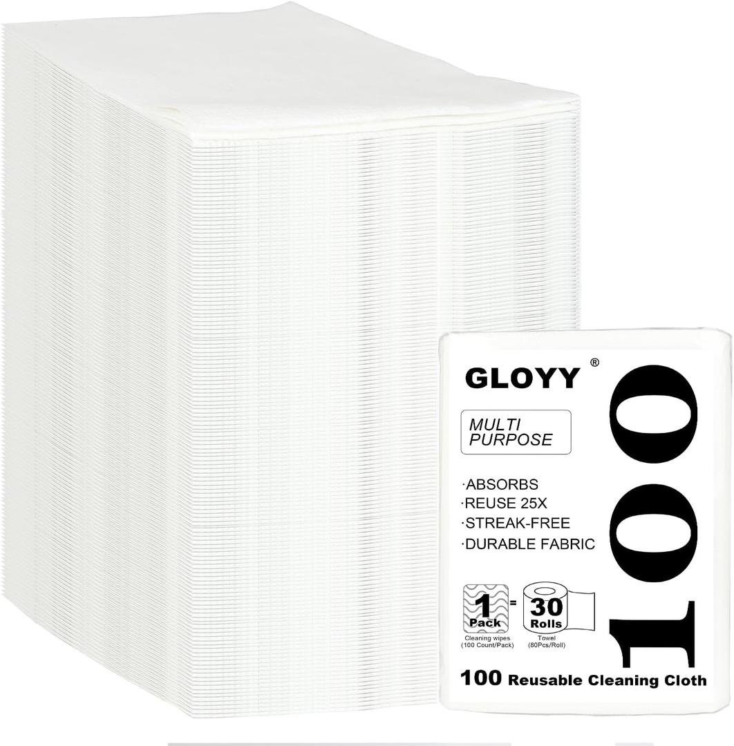 Disposable Dish Cloth and Cleaning Handi Wipes, 100ct, Multi-Use Rags for Kitchen, Bathroom and Windows, White