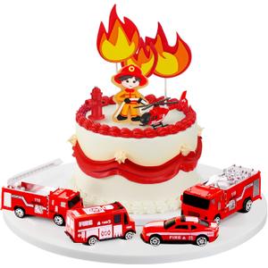 15 Pieces Fire Truck Cake Topper Fireman Cupcake Firetruck Birthday Decorations for Fireman Fire Trucks Birthday Party Cake Decoration Supplies