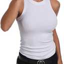 GEMBERA Womens Sleeveless Racerback High Neck Casual Basic Cotton Ribbed Fitted Tank Top, S