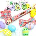 Lionheart glory Dog Bow Collar Easter Day Dog Collar for Large Dogs,Easter Chickens Colorful Dog Collars with Bowtie Spring Pink Collars Pet Collar Bows (Large (Pack of 1)