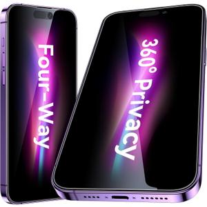 Esanik [2-Pack] for iPhone 14 Pro Max 360 Privacy Screen Protector - 4-Way Anti-Spy Tempered Glass,Shatterproof, Anti-Peep, Scratch Resistant, Easy Installation Frame Included