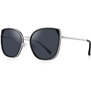 Cat Eye Polarized Sunglasses for Women Ladies Brand Trending Sun glasses UV400 (Black Frame/Black Lens/Silver Temples)