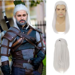 White Straight Wigs for Men Long White Male Hair Halloween Cosplay Anime Wigs