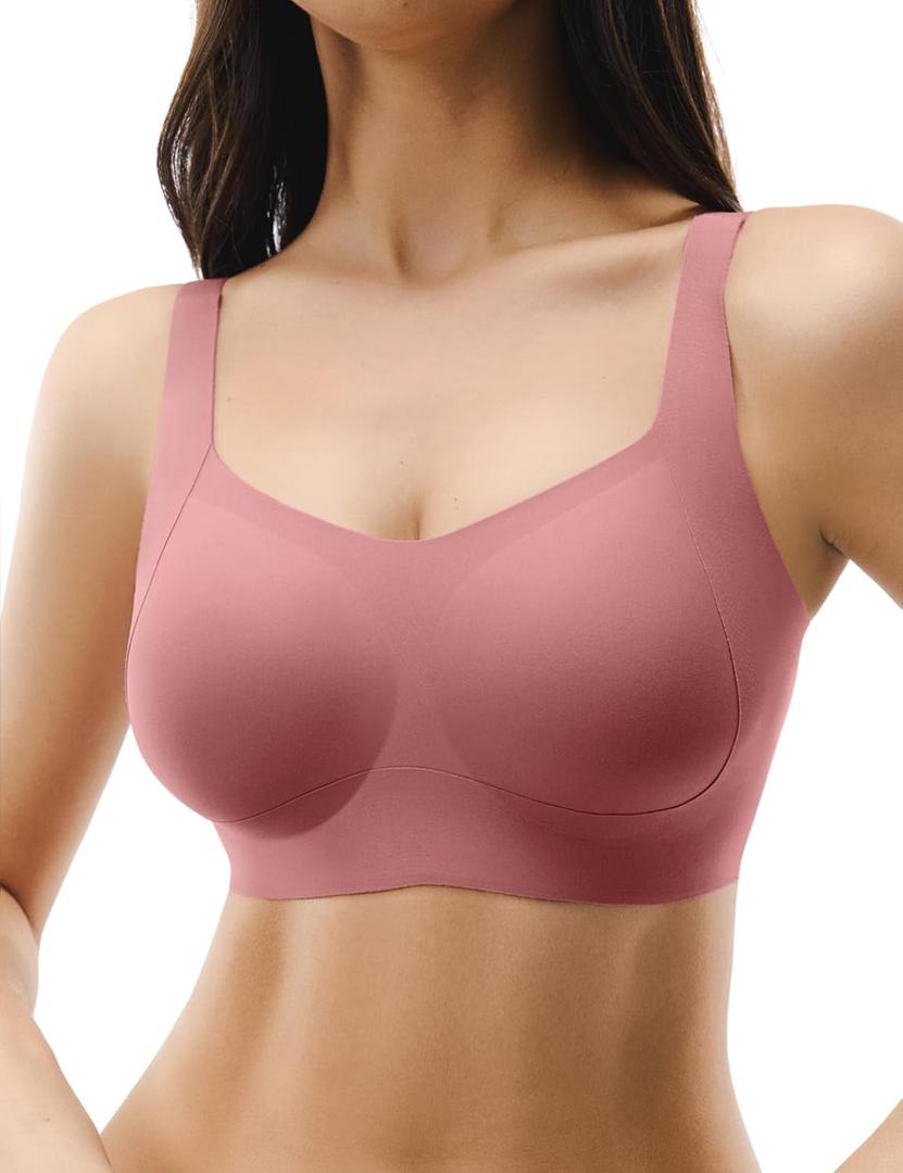 Seamless Bras for Women, Wireless Supportive Bra Comfortable No Underwire Full Coverage Push Up Bra Plus Size (X-Large Plus, Rosy Mauve)