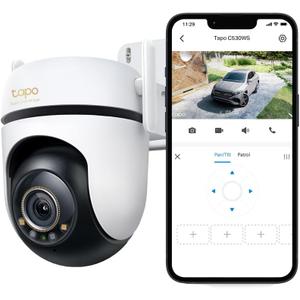 Tapo 3K 5MP Outdoor Pan/Tilt Security Wi-Fi Camera  360 View, Free Person/Vehicle Detection, Starlight Color Night Vision, IP66, Sound and Light Alarm, Works w/Alexa and Google Home, VistaCam 360