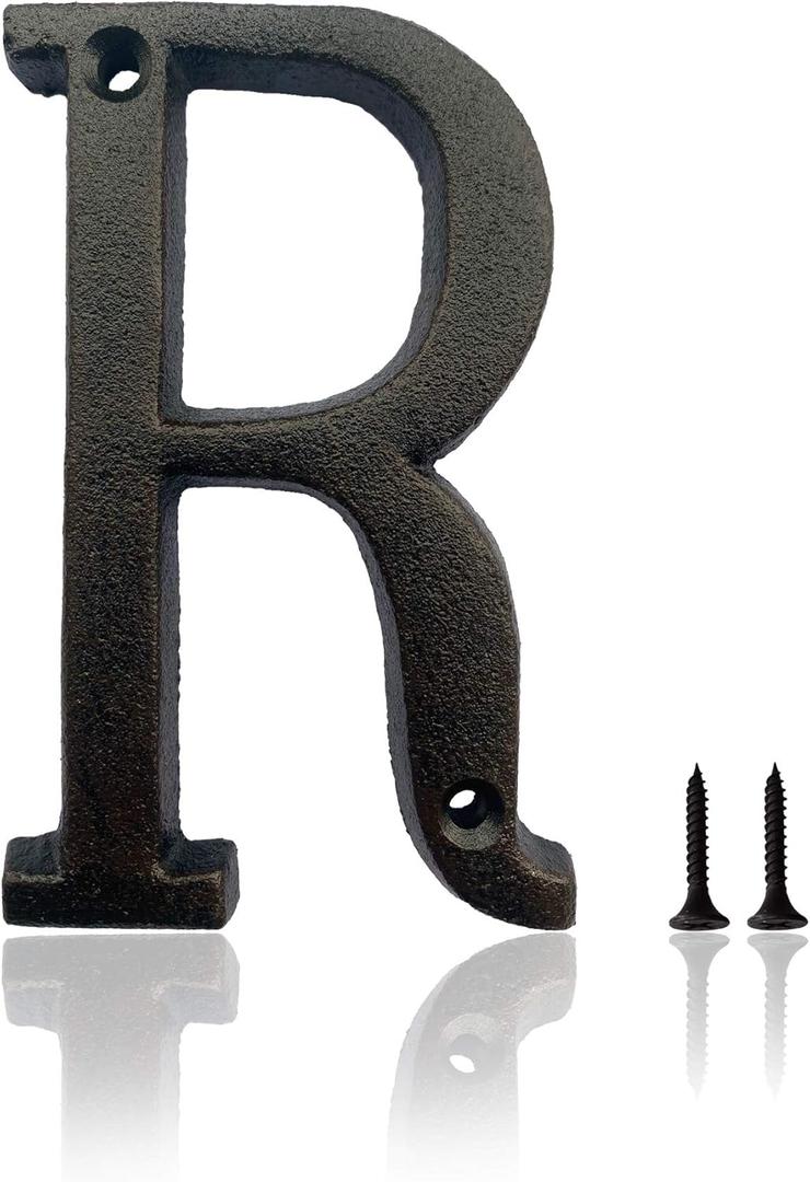 2 x 5.5 Inch House Numbers, Cast Iron House Numbers for Outside, Address Numbers for Houses, Farmhouse, Garage, Shop, Offices, Hotel, LETTER R