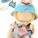 17 cm Doll Clothes, 3-Piece Set Stylish Clothes for 17cm Labubu, Premium Outfit with Accessories - Red Heart Cyan Hat & Polo Shirts & Peach Romper (NO Doll)