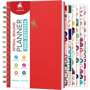 Clever Fox Planner 2nd Edition Spiral  Colorful Weekly & Monthly Goal Planner, Time Management & Productivity Organizer, Undated (Red) (A5 (5.8'' x 8.3'') Spiral)
