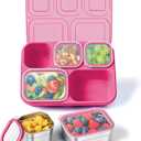 Freshmage Stainless Steel Snackle Box Container, 5 Compartment Lunch Bento Box, Reusable Food Storage Snack Box for School, Work, and Travel, BPA Free and Dishwasher Safe, Pink (1 Pack)
