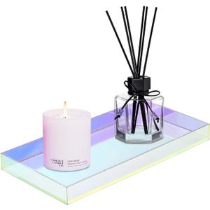 ROYALITA Acrylic Tray Bathroom Tray for Countertop, Guest Towel Holder Tray for Napkin Perfume Jewelry Makeup, Vanity Trays for Soap Dispenser, Aromatherapy, Cup & Candle, Iridescent