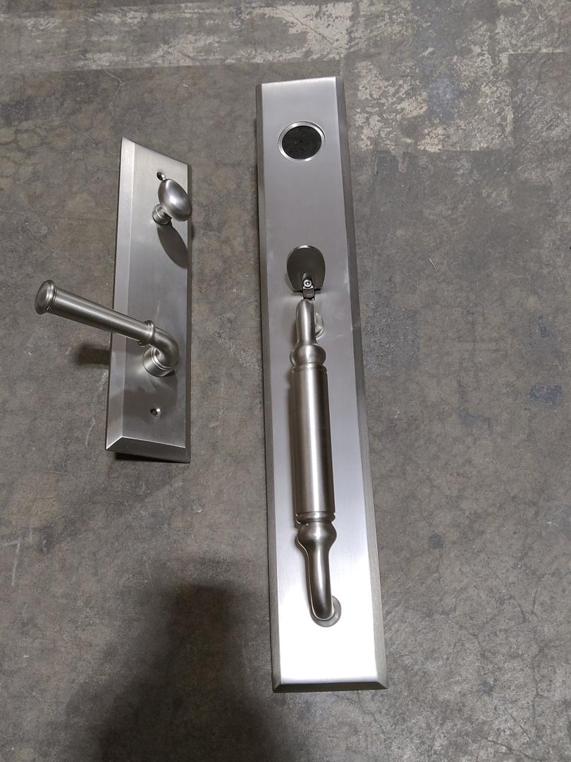 Grandeur 843227 Hardware Fifth Avenue One-Piece Handleset with C Grip and Georgetown Lever, Backset Size-2.75", Satin Nickel