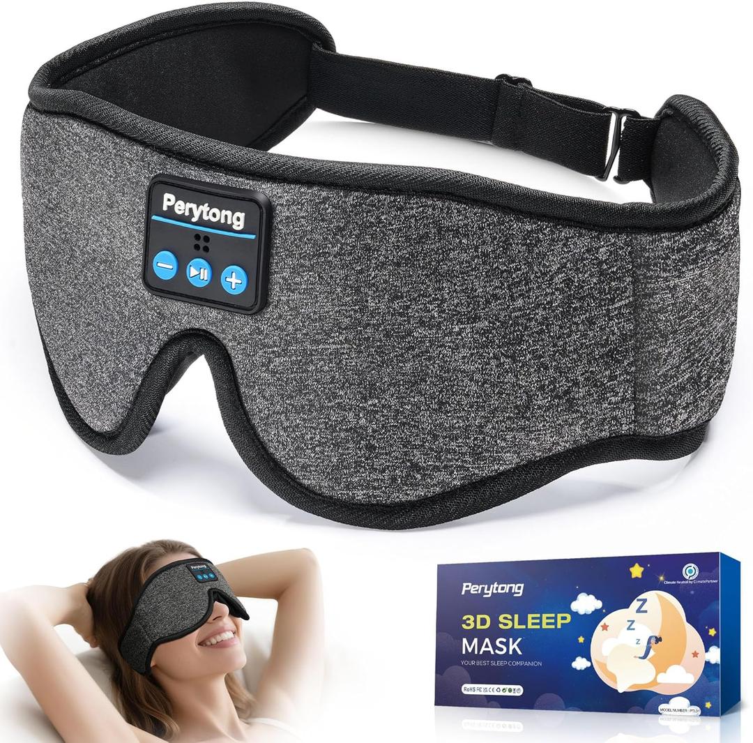 Sleep Mask with Bluetooth 5.4 Headphones, 3D Contoured Sleep Eye Mask with Ultra-Thin HD Stereo Speakers for Side Sleepers, Long-Lasting Battery Life & Blackout for Men Women Deeper Sleep (Flax Gray)