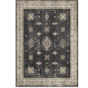 RUGGABLE Washable Vintage Area Rug  Verena Dark Wood 5x7, Stain-Resistant, Non-Slip  Medium Machine Washable Rugs for Living Room, Bedroom, Hallway, Entryway & Officewith Standard Pad