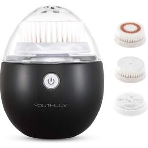 YOUTHLAB Pure Radiance, Vibrating Deep Facial Cleansing Scrub Brush, Electric, 3 Modes 3 Heads (2 Bristle/ 1 Silicone), Waterproof, Rechargeable, Smart Timer, Exfoliating, Massage (Black)