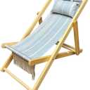 Childrens Vintage Sun Lounger Sling Chair | Wooden Frame with Canvas Fabric | Outdoor Folding Deck Chair for Kids Ages 5+ | Portable & Lightweight for Backyard, Poolside, or Beach (Skyline Stripe F), Small