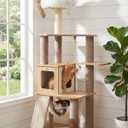 61" Modern Cat Tree Tower for Indoor Cats, Luxury Climbing Tower with Plush Lounge, Kitty Condos, Hammock & Scratching Posts, Classic cat Furniture (Natural)