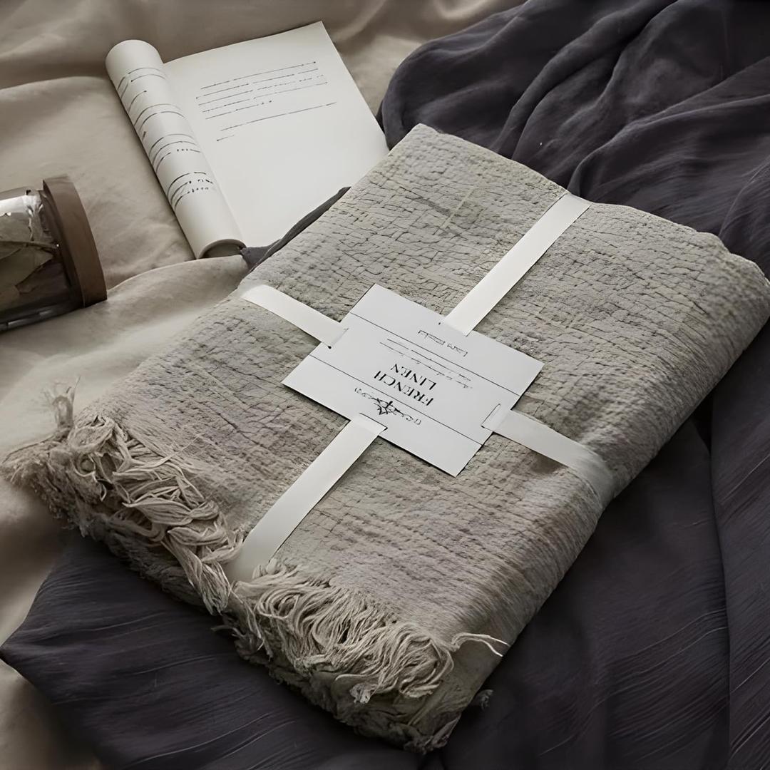 100% Pure Linen Blanket,100% Natural Flax Linen Throw Blanket, 79" L 100% French Flax Fabric,Soft,Breathable and Skin-Friendly Bed Blanket, 79"x57"