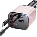 Retractable Car Charger Adapter for iPhone 17,4 in 1 Fast Charging Car Phone Charger,69W USB C Car Truck Accessories,Road Trip Essentials Gift for Men Women for iPhone 17 Pro Max/16/15/14/13/12,Galaxy