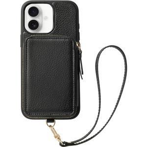 ZVE Compatible with iPhone 16 Case Wallet, Phone Cover with Card Holder Wrist Strap, RFID Blocking Zipper Leather Case for iPhone 16, 6.1"-Black ZVE Compatible with iPhone 16 Case Wallet, Phone Cover with Card Holder Wrist Strap, RFID Blocking Zipper Leather Case for iPhone 16, 6.1"-Black