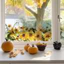 Fall Floral Window Clings Fall Sticker for Glass Window Door Home Office Decor, Autumn Orange Sunflower