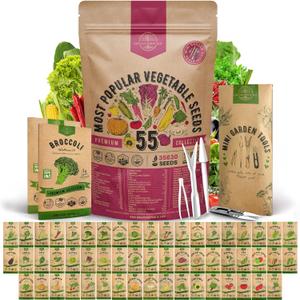 55 Vegetable Seeds Variety Pack - 35,600+ Non-GMO Heirloom Seeds for Planting Vegetables and Fruits in Individual Seed Packets, Home Garden Seeds for Hydroponic, Indoor and Outdoors Gardening (EXP 08/18/26)