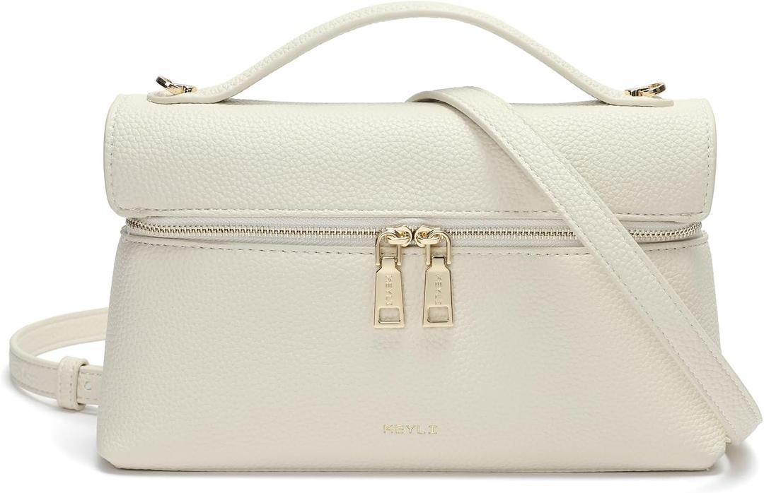 Keyli Women's Top Handle Bag Leather Small Handbags Trendy Designer Crossbody Shoulder Bag for Women Cute Quiet Purses (1.0-cream White)
