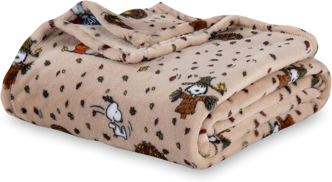 Berkshire Blanket Peanuts VelvetLoft Cute Character Snoopy Plush Oversized Kids Throw Blanket, Peanuts Snoopy and Woodstock Harvest Combo Linen (50 In x 60 In)