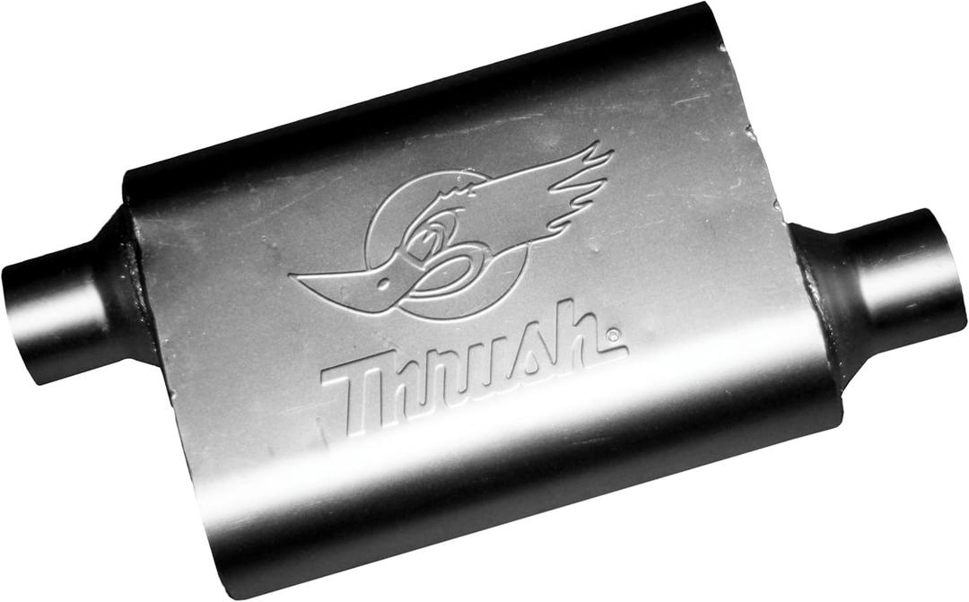 Thrush Muffler Deep Race Tone (Most Applications) Inlet 2.5 Pipe Connection Offset Outlet 2.5 Offset