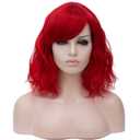 BERON 14 Inches Red Wig Womens Red Curly Wig with Bangs Red Wig for Women Halloween Cosplay Wig for Daily Use Synthetic Wigs (Red)