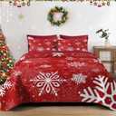 WeCozy Christmas King Size Quilt Set, Red Winter Snowflake Lightweight Bedspread Coverlet with Pillow Shams for Kids and Adults, Merry Xmas 3 Pcs Bedding Bed Cover