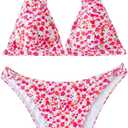 SOLY HUX Women's Floral Print Spaghetti Strap Bikini Bathing Suit 2 Piece Swimsuits Multicoloured Floral Large (Pink, L)