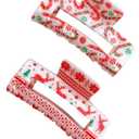 Christmas Hair Claw Clips with Elegant Reindeer & Candy Cane Design, Christmas Hair Accessory for Holiday Parties, Festive Events and Seasonal Gatherings, Xmas Hair Clip for Girls, Women and Adults