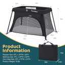 Pamo Babe Travel Crib - Lightweight Baby Playard with Zip Door, Carry Bag for Airplane - Easy to Carry (Black)