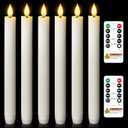 Homemory 6 Pcs Wax Flameless Taper Candles with Remote Timer and Dimmer, White Candle Sticks Battery Operated, LED Window Candles with Flickering Light, 9.6 Inches for Wedding Home Indoor Decoration