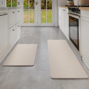 YDKGL Kitchen mats for Floor Water and Oil Absorbent Runner Rugs for Kitchen, Kitchen Mat in Front of Sink,Non-Slip Kitchen Rugs,Durable Imitation Linen Kitchen Rug Beige 17x30+17x59