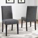 Roundhill Furniture Biony Gray Fabric Dining Chairs with Nailhead Trim, Pack of 2 (Grey)