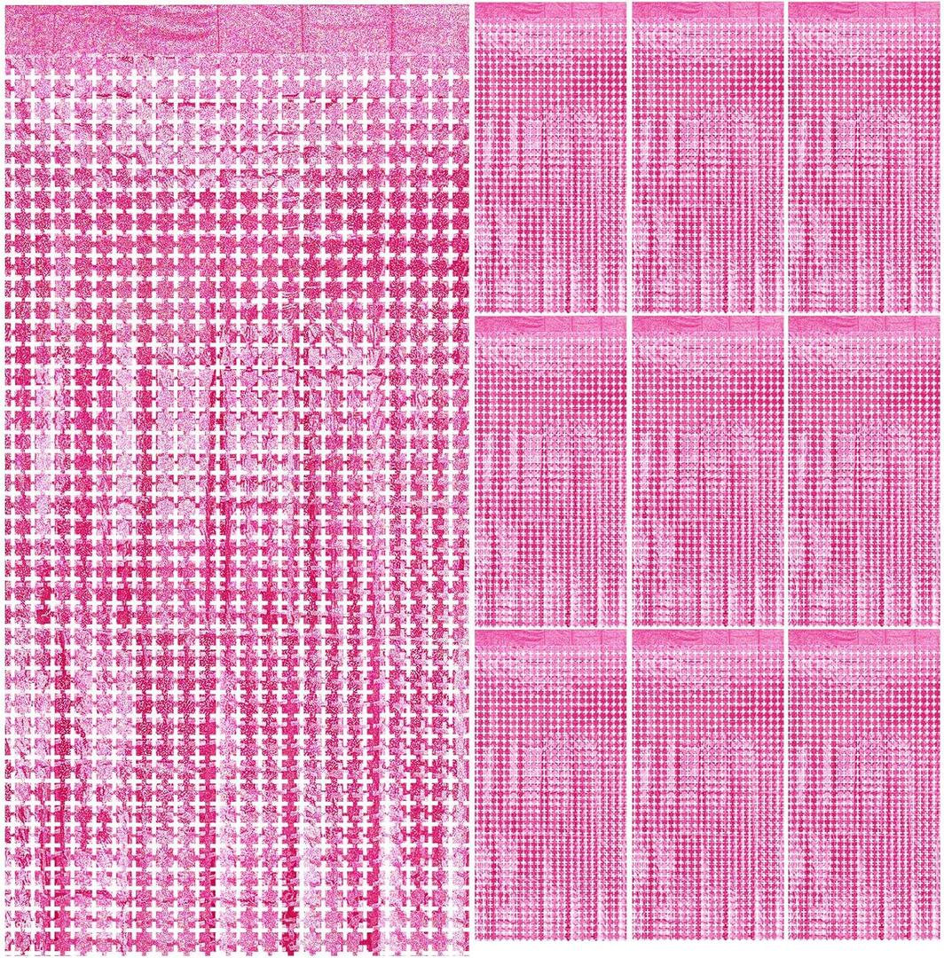 Pink Tinsel Curtain Party Backdrop,10pcs Square Foil Fringe Curtain Pastel Pink Streamers Party Decorations for Bachelorette Princess Birthday Valentines Day Sleepover Slumber Theme