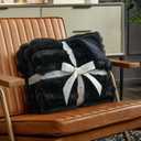 Cozy Bliss Faux Fur Throw Blanket for Couch, Cozy Warm Plush Striped Blanket for Sofa Bedroom Living Room,60 * 80 Inches Black, Twin