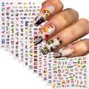 4 x Football World Cup Nail Stickers Colorful Soccer Sports Nail Decals Embossed Waterproof Nail Designs Competition Nails Supplies Self-Adhesive Nails Stickers Decals for Women DIY Manicure 12Sheets, Small