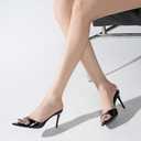 Women's Leather Pointed Toe Stilettos Heeled Sandals Fashion Sexy Open Toe Slip On Backless High Heels Slides for Party Prom Date Dress Shoes (8.5, Black)