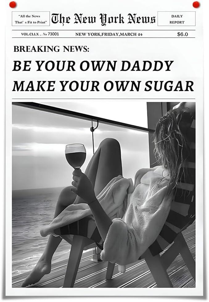 Generic Vintage Canvas Wall Art Trendy The New York Times Poster Funky Breaking NewsBe Your Own Daddy Make Your Own Sugar Black and White Newspaper Wall Decor for Living Room Bedroom (30X45cm UnFramed, colorful02)
