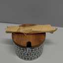 Nordring Sugar Bowl Kristina with Bamboo Lid and Spoon, 9 Oz Jar for Salt, jam, Mustard, Blue, Stoneware, Handmade Stamp Decor