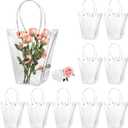SOUJOY 10 Pack Clear Flower Bouquet Bags, Gift Bags with Long Handles, Party Floral Packing Wrap Bag for Valentine Day, Birthdays, Mother's Day, Fathers Day, Wedding, Anniversary, Housewarming