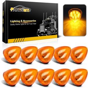 Partsam 10Pcs 2 inch Amber 9LED Side Marker Lights, 2" Beehive Light, Round Cone Clearance Lights for 12V Trailer Truck Replacement for Peterbilt Kenworth Freightliner
