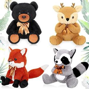Amazon.com: Zomiboo 4 Pcs Operation Christmas Favor Woodland Stuffed Animals Including Black Plush Elk Fox Raccoon Bear Realistic Toy Woodland Forest Animals Mini Wild Plush Toys for Birthday Party Decor : Toys & Games