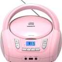 Portable CD Player Boombox with Bluetooth,FM Radio,USB MP3 Playback,AUX-in,Headphone Jack,CD-R/RW and MP3 CDs Compatible,Small CD Player for Home or Outdoor (Pink)