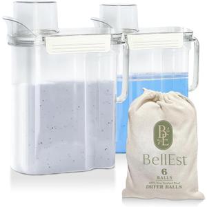 2 Pack 101 oz Plastic Detergent Dispenser , Laundry Detergent Dispenser with Handle for Better Grip , Laundry Soap Dispenser with 6 Pieces of Dryer Wool Balls Included.