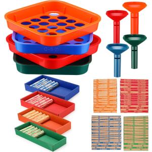 Maitys Coin Sorter Tray & Coin Sorter Tube, 4 Color Coded Coins Separator Trays and Sorters Tubes Bundle with 100 Pcs Assorted Coins Wrappers Rolls and 4 Trays